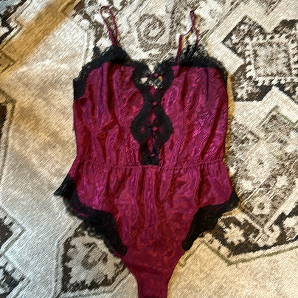 Vintage purple and black Delicates lingerie small v neck elastic waist